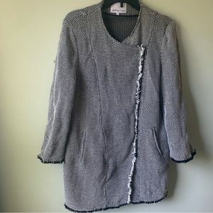 3/$20 Sale! Symphony & Note Asymmetrical Zip Front Oversized Sweater Jacket